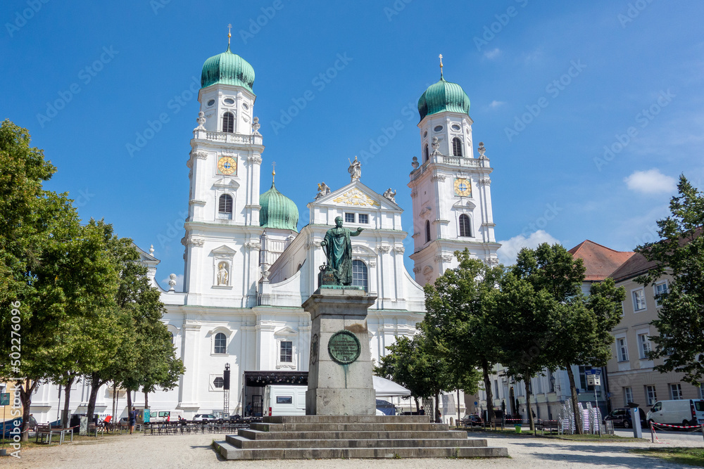 Passau, Germany, July 26, 2021. St. Stephen's Cathedral is a church of Baroque architecture dating from 1688 located in Passau, in the state of Bavaria in Germany.