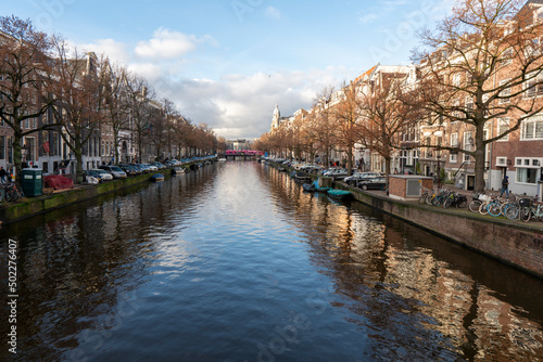 Amsterdam Holland Netherlands on December 11, 2021: Houses by the canal in winter