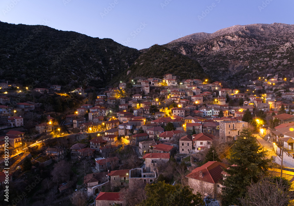 Mountainous town view from above. Stemnitsa, Peloponnese, Greece