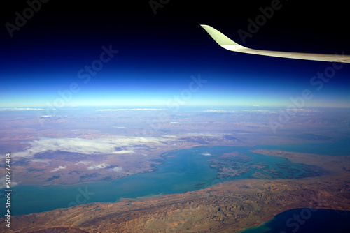 Aerial view of Iran and Qeshm island in the Strait of Hormuz.