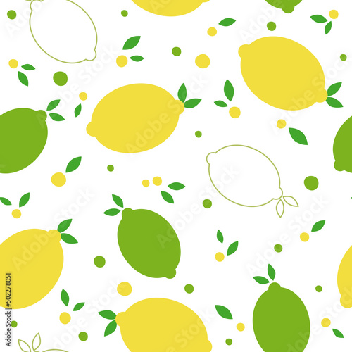 Citrus fruits seamless pattern. Tropical background with lemon and lime. Vector illustration. 