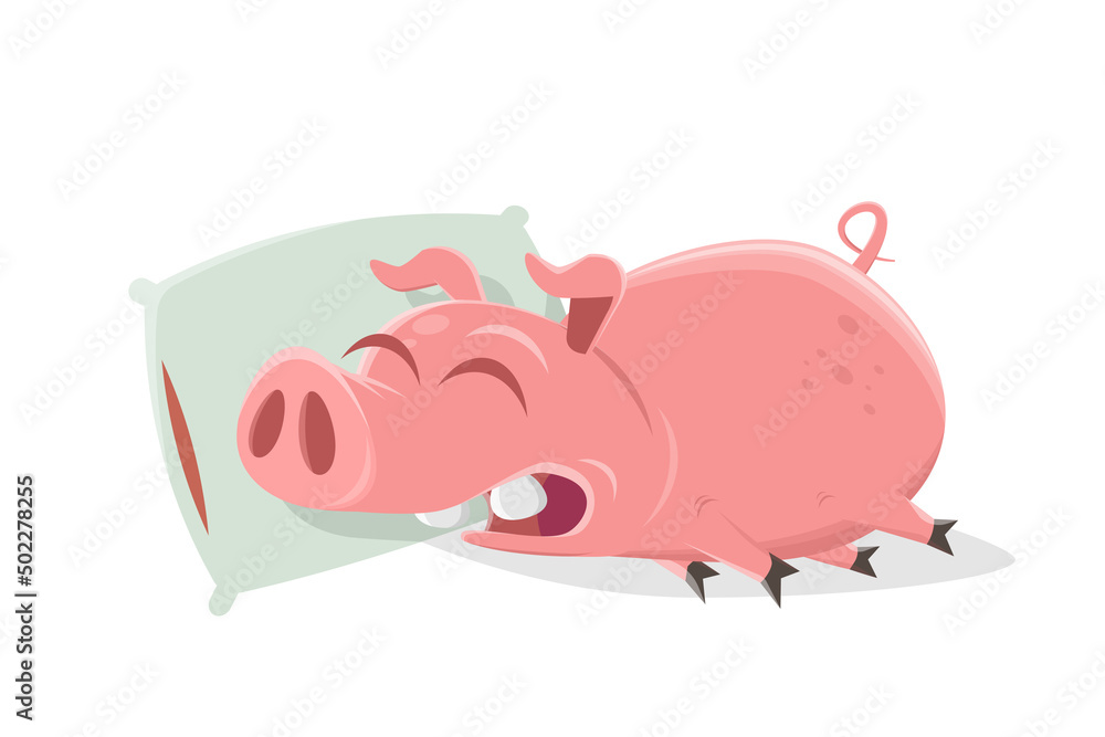 funny illustration of a cartoon pig sleeping on a pillow funny illustration of a cartoon pig sleeping on a pillow