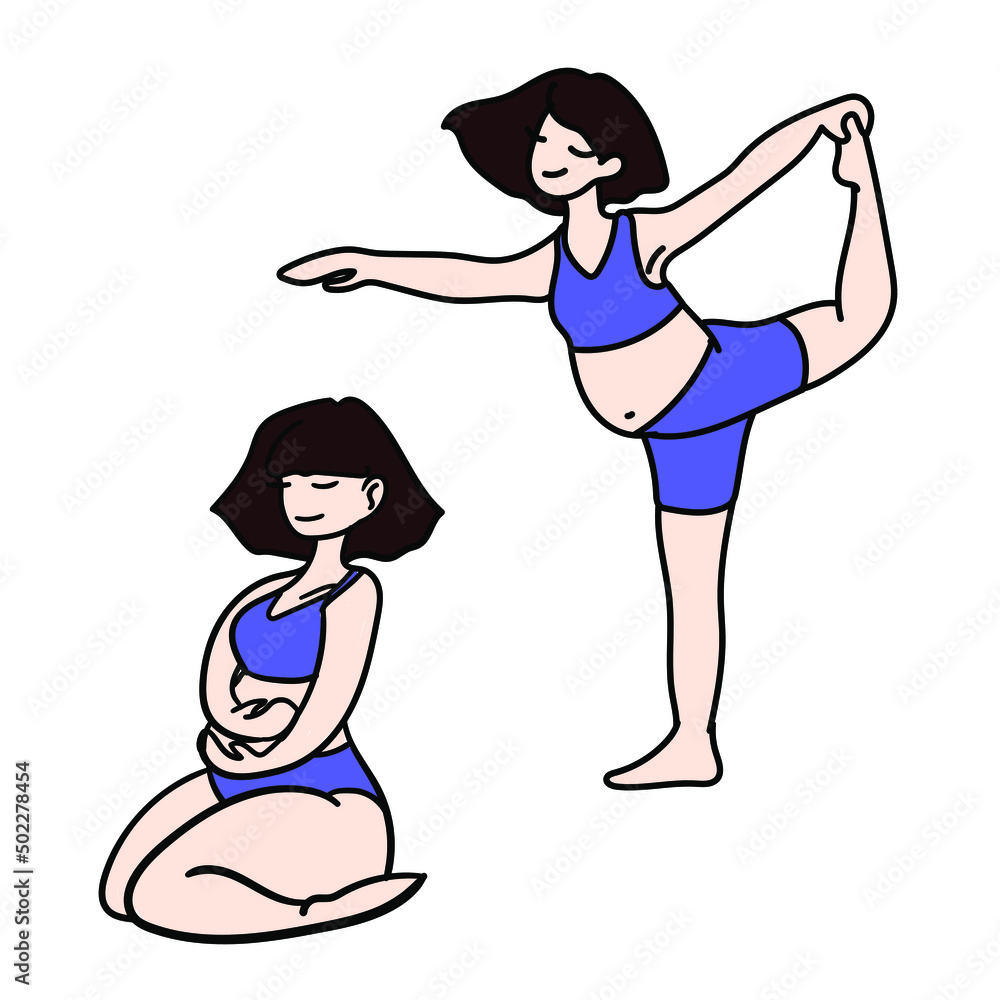 Pregnant girl is doing yoga. The pregnant woman sits quietly. Stickers for motherhood. Pregnant girl is doing yoga. The pregnant woman sits quietly. Stickers for motherhood.