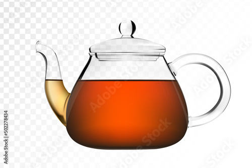 Realistic teapot or tea pot. Glass teapot