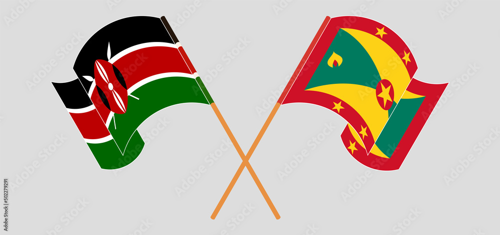 Crossed and waving flags of Kenya and Grenada Crossed and waving flags of Kenya and Grenada