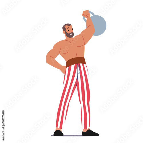 Strongman Male Character on Big Top Stage. Shapito Circus Magic Show Performance With Artist Performing Tricks