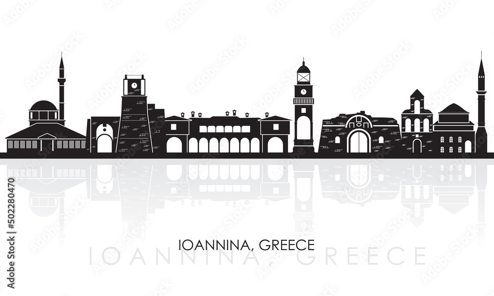 Cartoon Skyline panorama of city of Ioannina, Epirus, Greece - vector illustration