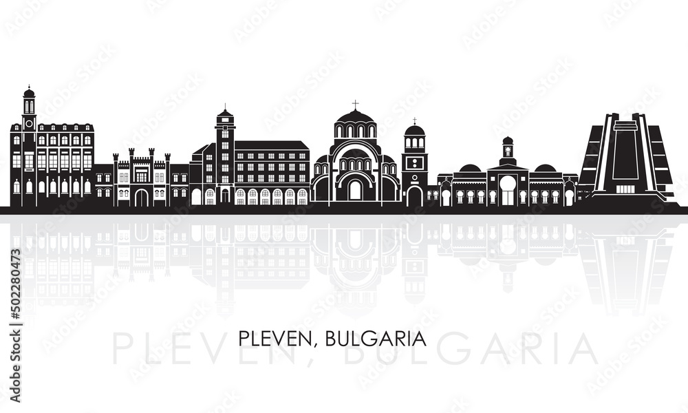 Cartoon Skyline panorama of city of Pleven, Bulgaria - vector illustration