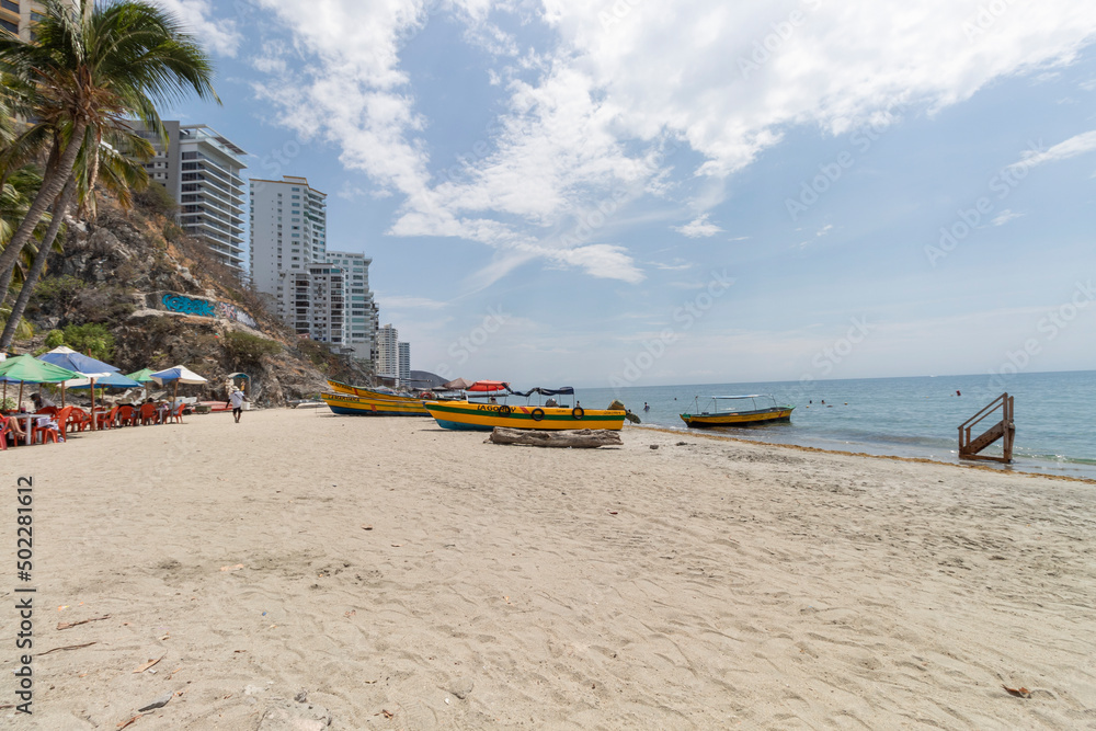 SANTA MARTA, COLOMBIA - Rodadero Beach landscape in sunny day