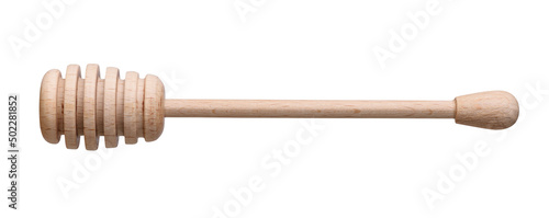 Quadro su tela Wooden honey dipper stick isolated on white background