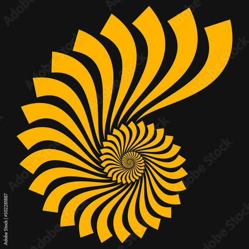 Yellow rotated stencil shape. Geometric art. Design element for round logo, prints, tattoo, sign, symbol, abstract background, template and textile pattern