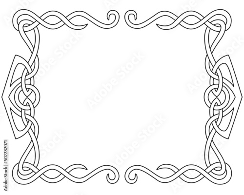 Celtic ornament frame horizontal - vector linear element for coloring, text design and typography products. Celtic frame for coloring book. Outline.