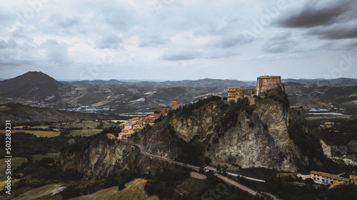 San Leo Castle, aerial view. Sal Leo, Italy - beautiful landscape - drone