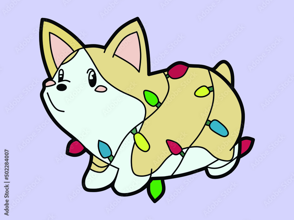 Kawaii Smile Japanese Dog Cartoon. Funny Stickers with Animals.