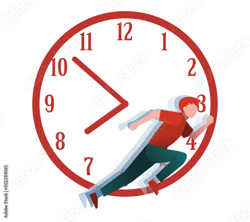 走る男性　若者　時計　人物　フラットイラスト　Men are in a hurry！