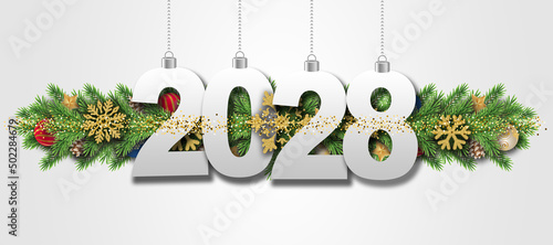 2028 Happy New Year in golden design, Holiday greeting card design.