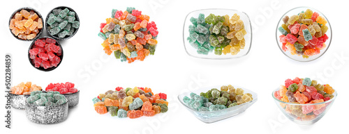 Set of tasty jelly bears isolated on white