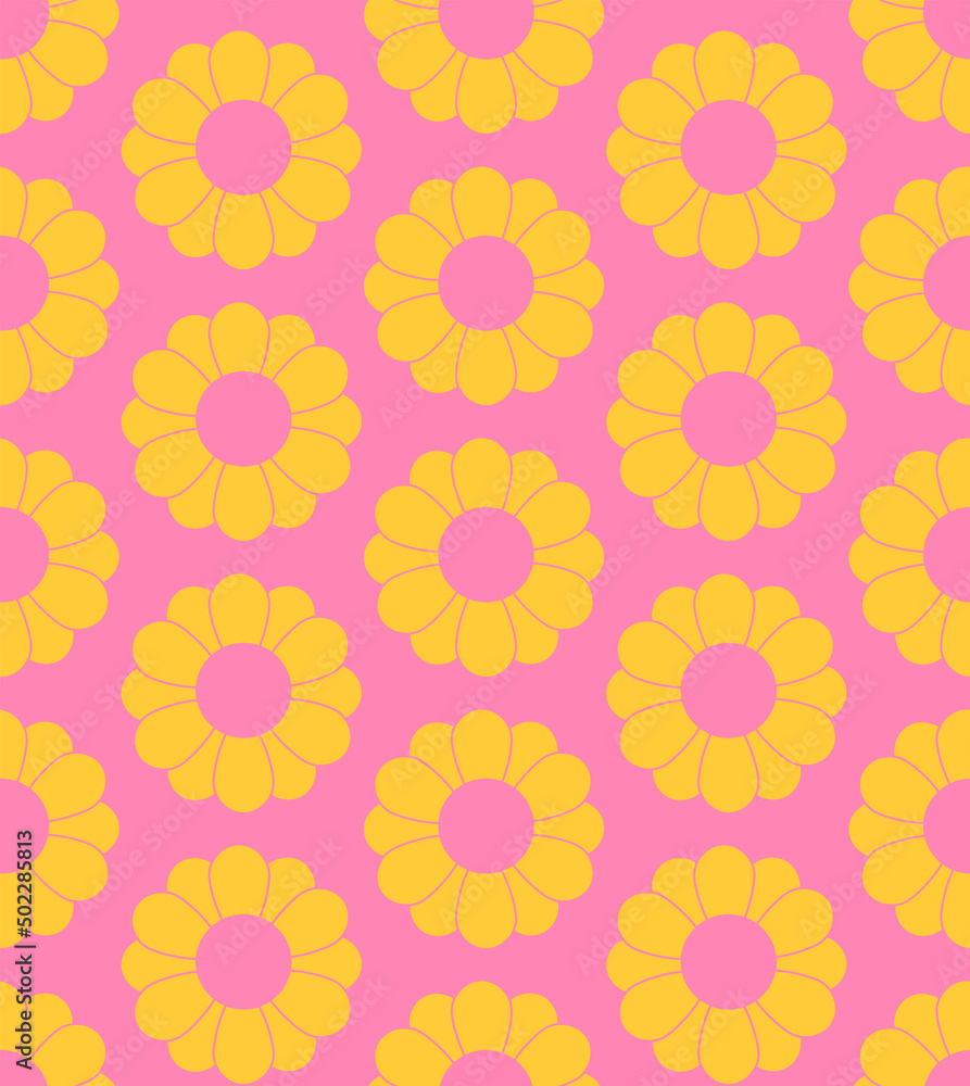 Cute cartoon groovy seamless pattern. 70s retro nostalgic textile design. Vintage geometric flowers 60s hippie style background. Floral checkerboard grid funny print. Cute cartoon groovy seamless pattern. 70s retro nostalgic textile design. Vintage geometric flowers 60s hippie style background. Floral checkerboard grid funny print.
