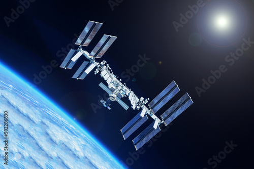 Fototapeta Naklejka Na Ścianę i Meble -  Iss over the planet Earth. Elements of this image furnished by NASA