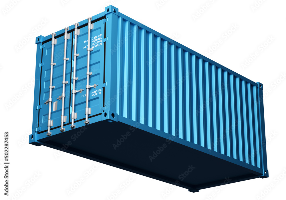 Cargo container 20 feet. Sea cargo container. Freight transport. Shipping container in air. Metal tare for transportation by sea. Visualization big steel box. Steel tare Isolated on white. Cargo container 20 feet. Sea cargo container. Freight transport. Shipping container in air. Metal tare for transportation by sea. Visualization big steel box. Steel tare Isolated on white.