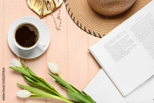 Opened books, beautiful flo...