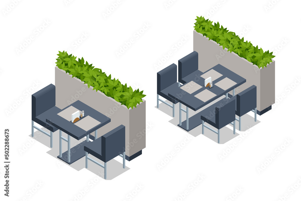Isometric Fast Food Court, Restaurant Interior, Catering, Shopping Mall