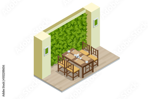 Isometric Fast Food Court, Restaurant Interior, Catering, Shopping Mall