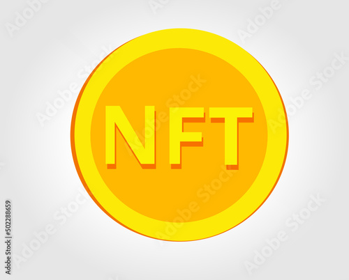 NFT nonfungible token gold coin.Blue technology background. Digital currency concept.
