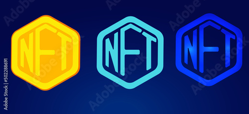 NFT nonfungible token gold coin.Blue technology background. Digital currency concept.
