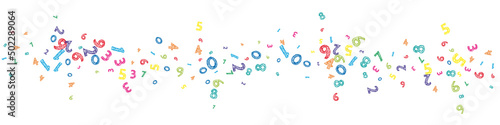 Falling colorful messy numbers. Math study concept with flying digits. Posh back to school mathematics banner on white background. Falling numbers vector illustration.