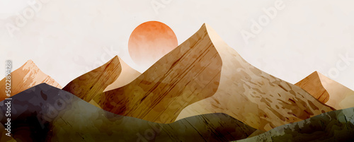 Fotografie, Obraz Modern art background with mountains and rocks in a watercolor style