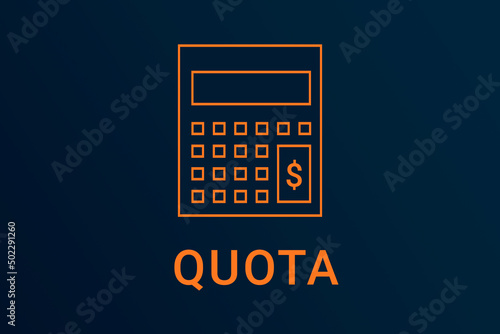quota  text. Calculator symbolizes economy. quota  logo on dark background. Illustration quota . Financial screensaver. Minimalist orange calculator photo