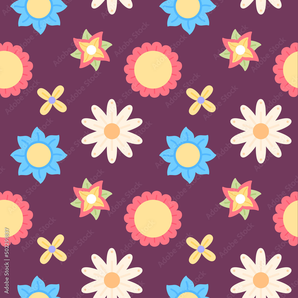 Colored floral pattern Flowers background Vector illustration