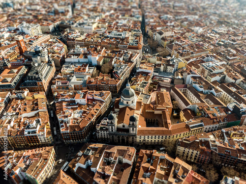 Aerial view from drone of Madrid center, old town top view, Spain.