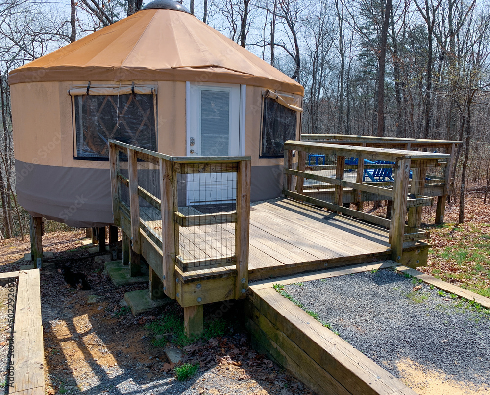 Yurt camping in a Georgia mountain campground Yurt camping in a Georgia mountain campground