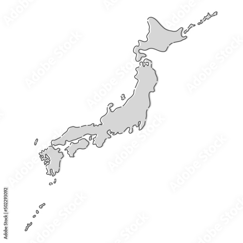 かわいい手書きの日本地図 - 薄いグレーのシンプルな日本列島 - 版ズレのようなゆるい塗りとやわらかな黒線
