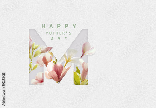 Happy Mother's Day Calligraphy with  blossom flowers background.Symbols of love with copy space for texts.