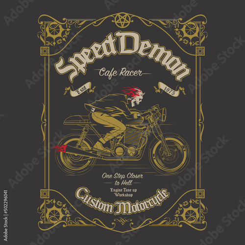 Speed Demon flame skull rider vintage art suitable for t-shirt print, poster, or any other purpose