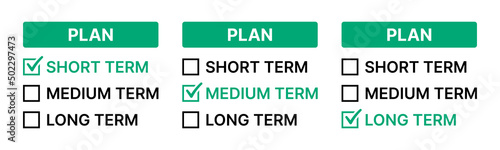 Plan classification by time text banner. Short term, medium term and long term. Vector illustration photo