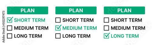 Plan classification by time text banner. Short term, medium term and long term. Vector illustration