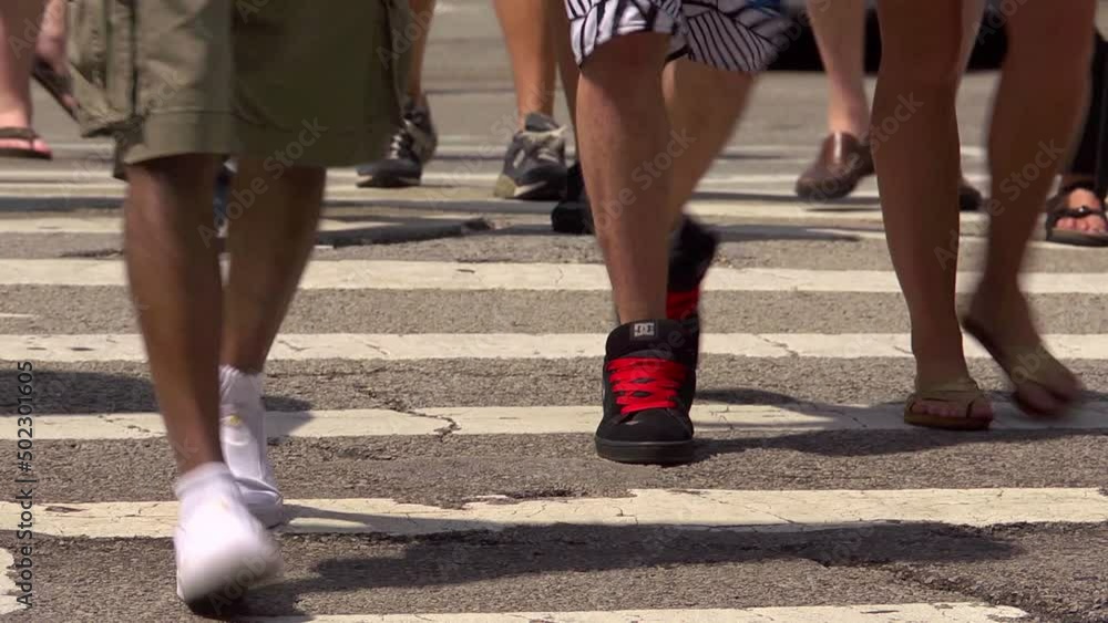 Chicago street scene, pedestrian crossing close up with feet Chicago street scene, pedestrian crossing close up with feet