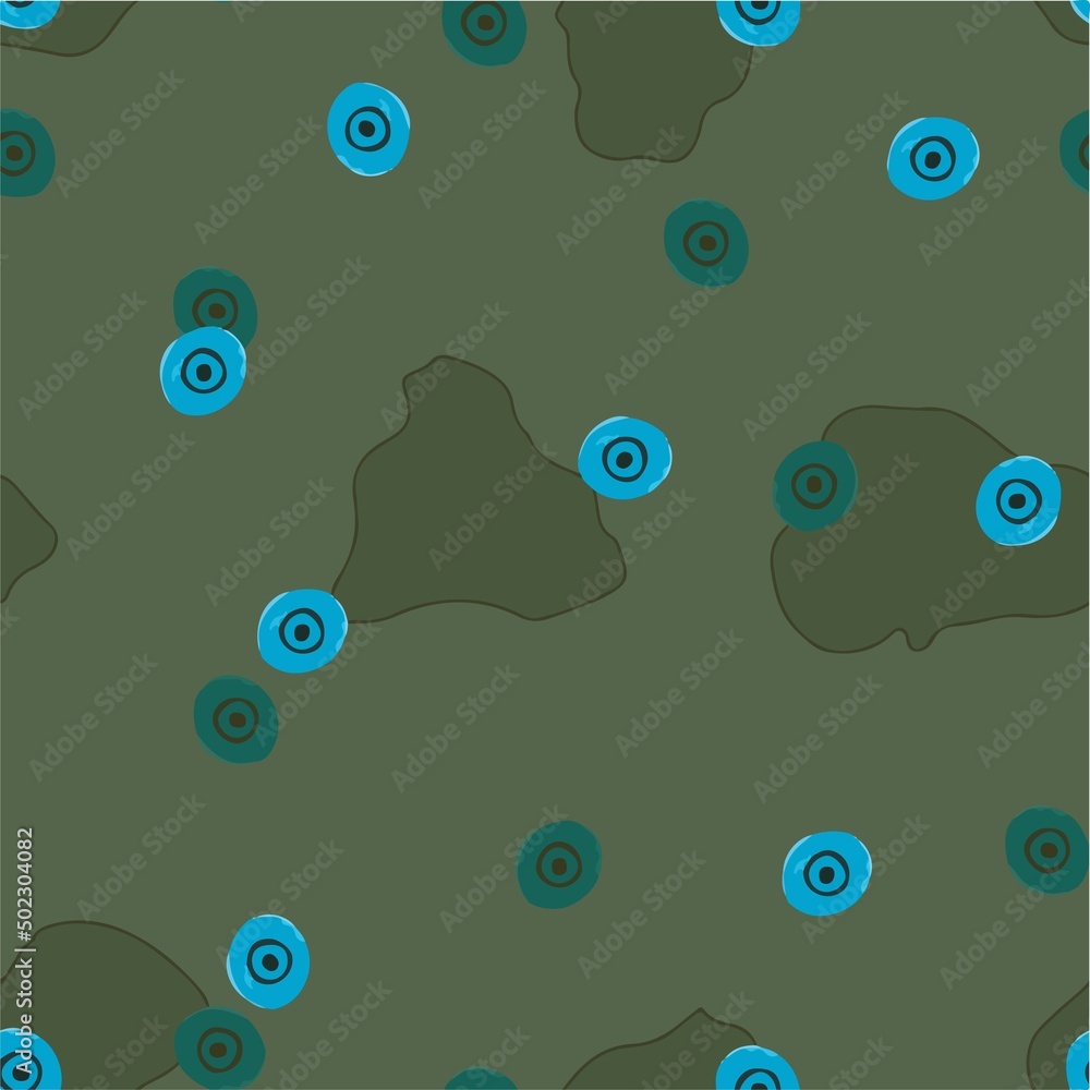 Obraz premium Pattern with bacteria in the form of circles, on a dark green background for your design