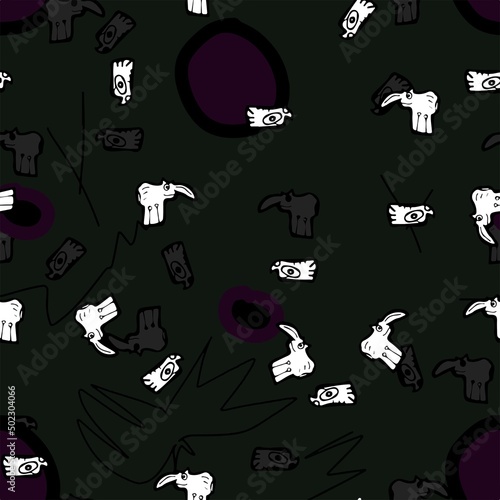 Doodle with a muzzle and a big circle on a dark background for your design