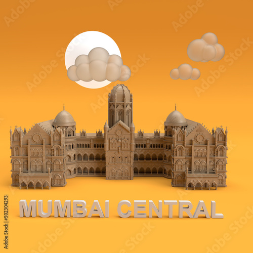 Mumbai central station 3D render in yellow background photo