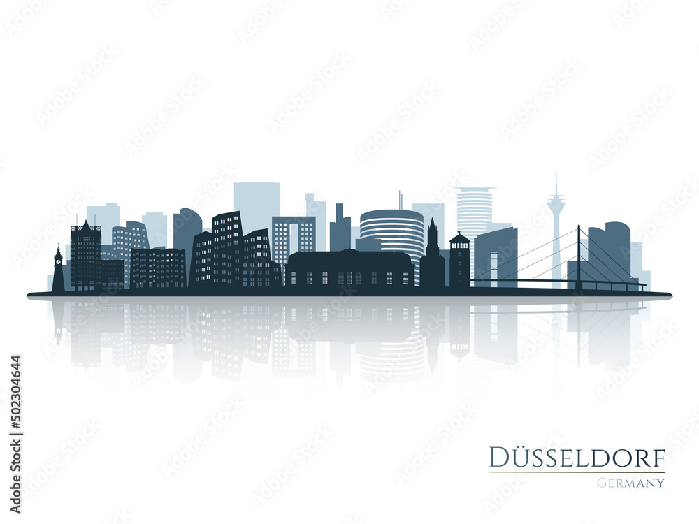 Dusseldorf skyline silhouette with reflection. Landscape Dusseldorf, Germany. Vector illustration.