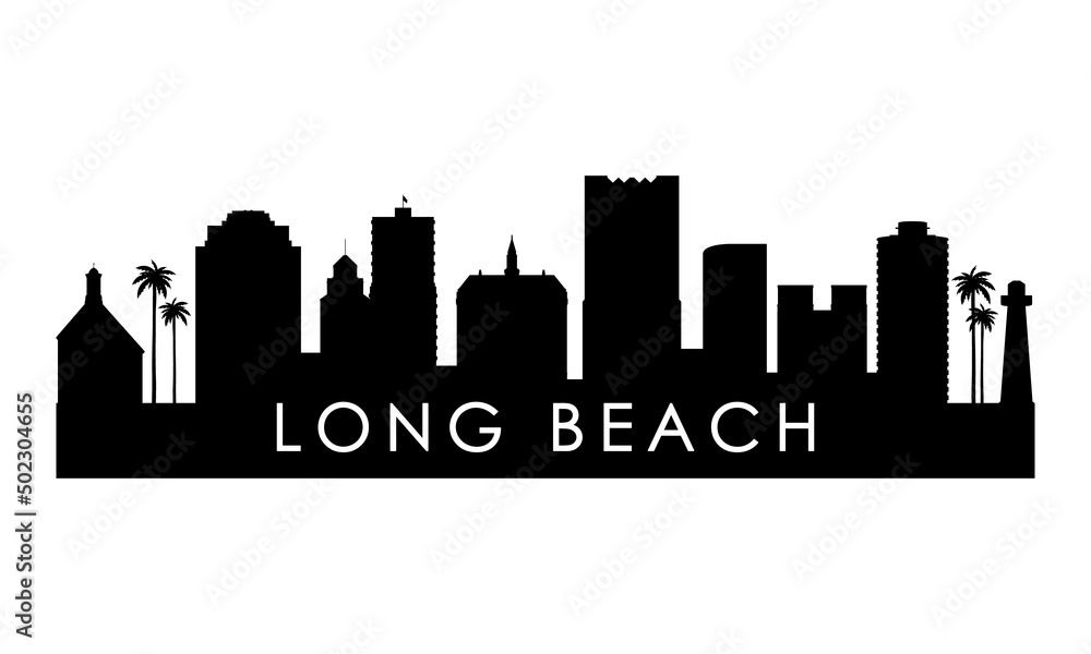 Long Beach skyline silhouette. Black Long Beach city design isolated on white background.