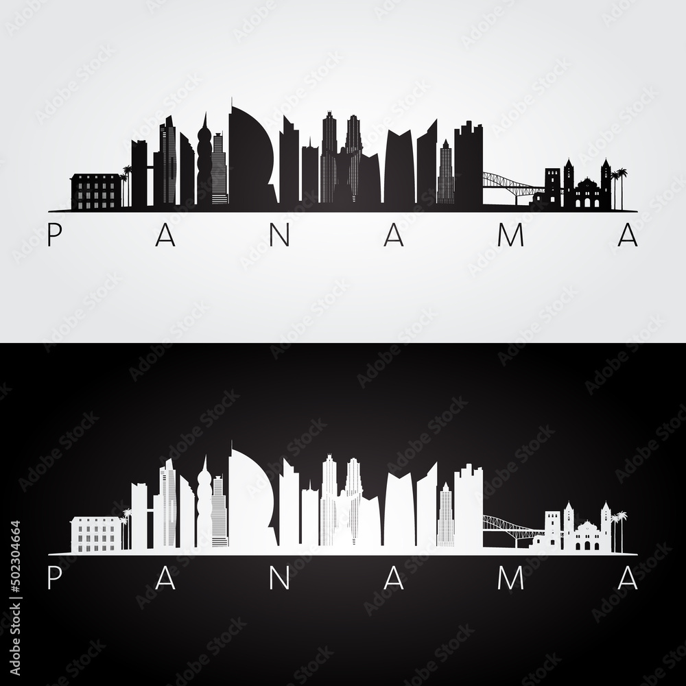 Obraz premium Panama skyline and landmarks silhouette, black and white design, vector illustration.