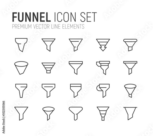 Simple line set of funnel icons.