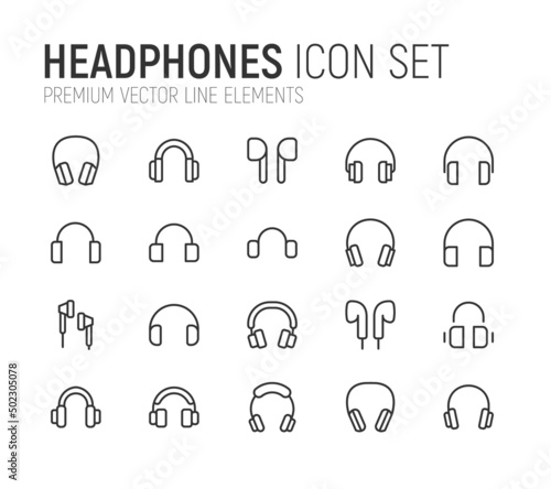 Simple line set of headphones icons.