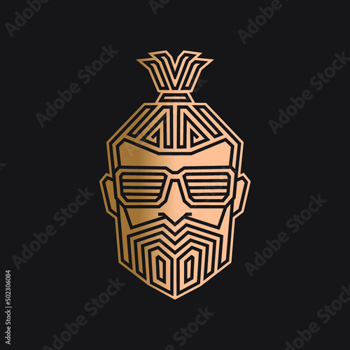 Undercut pompadour man logo line pop art potrait colorful design with dark background. Abstract vector illustration.